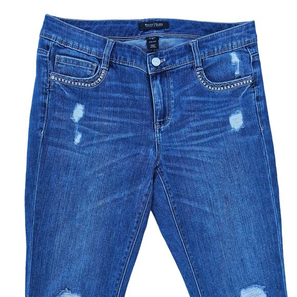 Slim Crop Jeans WHBM Blanc Size 6 Distressed Stretch Denim Stud Pocket - Picture 2 of 9